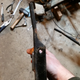 Can see where the bending flaked off the paint and it then rusted in the years since the Flattening; note that it is bent about 1/3 of the way from the top as well as shifted at the bottom. The whole thing should be flat.